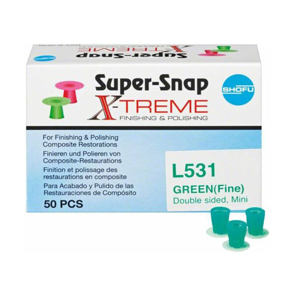 Shofu L531 Super-Snap X-Treme Polishing Disc, Green, Fine Grit, Mini Size - 50/Pk Shofu L531 Super-Snap X-Treme Polishing Disc, Green, Fine Grit, Mini Size - 50/Pk